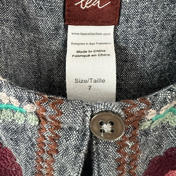 EUC Tea Collection sz 7 girls tiered chambray embroidery dress full skirt MINT - Picture 10 of 11